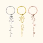 Personalized Birth Flower Keychain with Name Birthday Bridal Shower Gift for Her