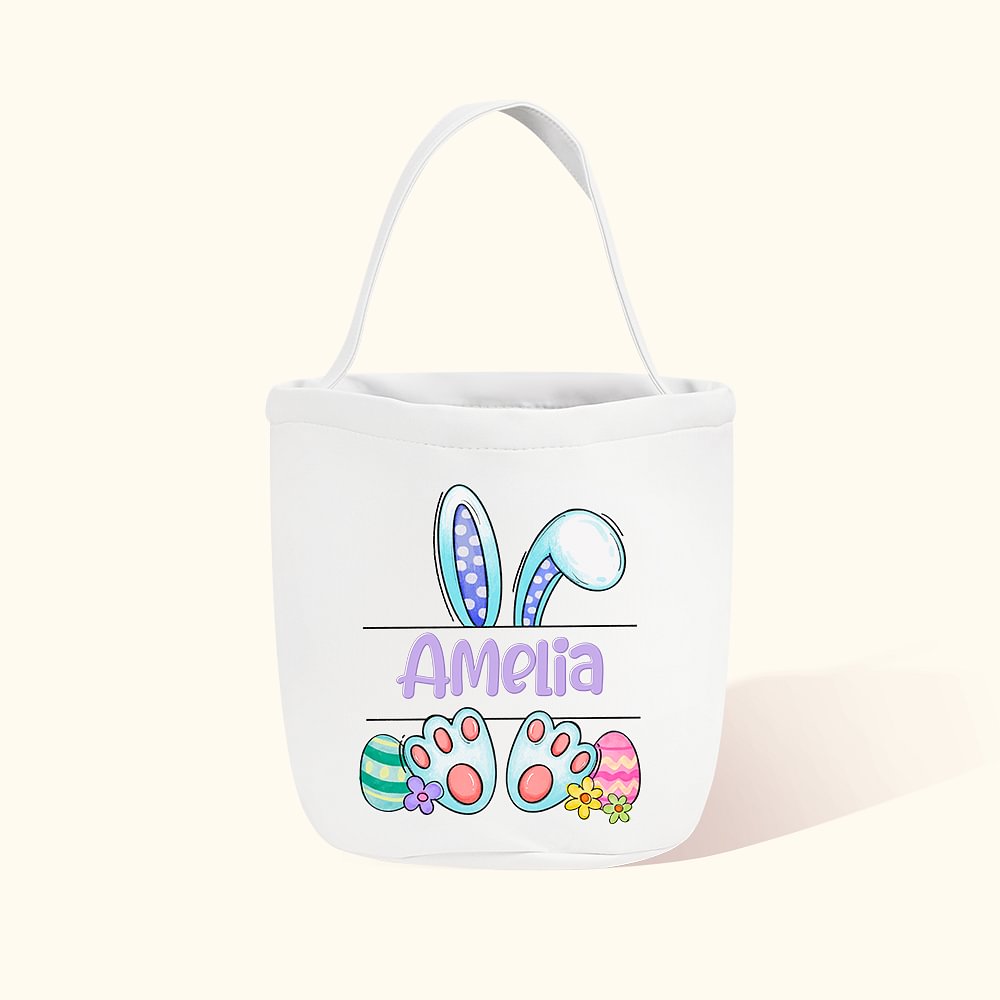 Panier de Pâques Sac Personnalisé avec Nom pour Chasse aux Oeufs Cadeau de Pâques pour Enfants