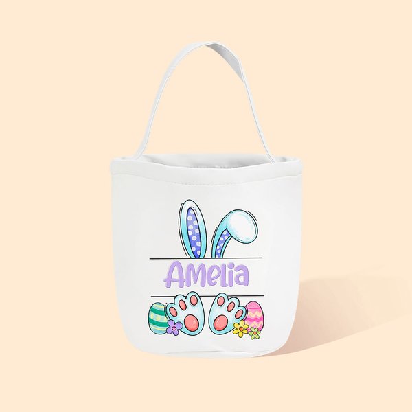 Panier de Pâques Sac Personnalisé avec Nom pour Chasse aux Oeufs Cadeau de Pâques pour Enfants