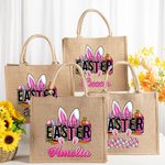 Personalised Pink Bunny Ears Easter Eggs Jute Tote Bag with Bright-Coloured Name Gift for Kid
