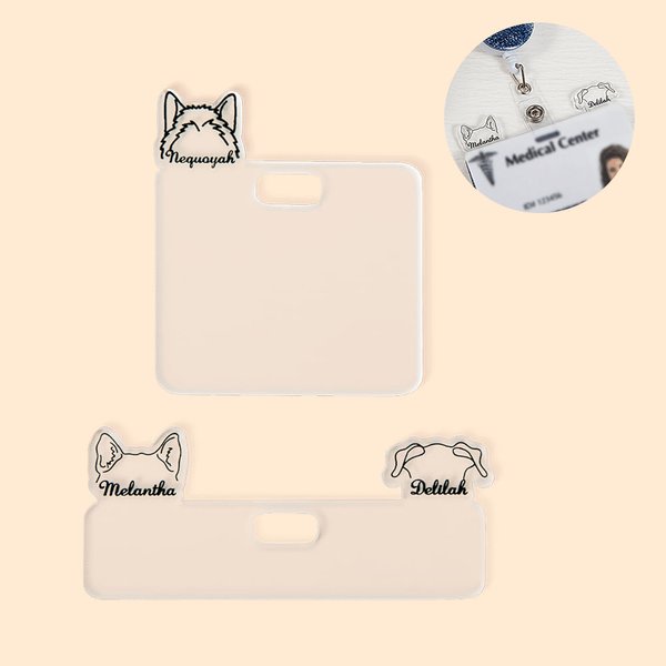 Gato personalizado Perro Caballo Orejas Línea Acrílico Insignia Topper con Nombre Creativo ID Card Decoración Gracias Regalo para Médico Trabajador Pet Lover