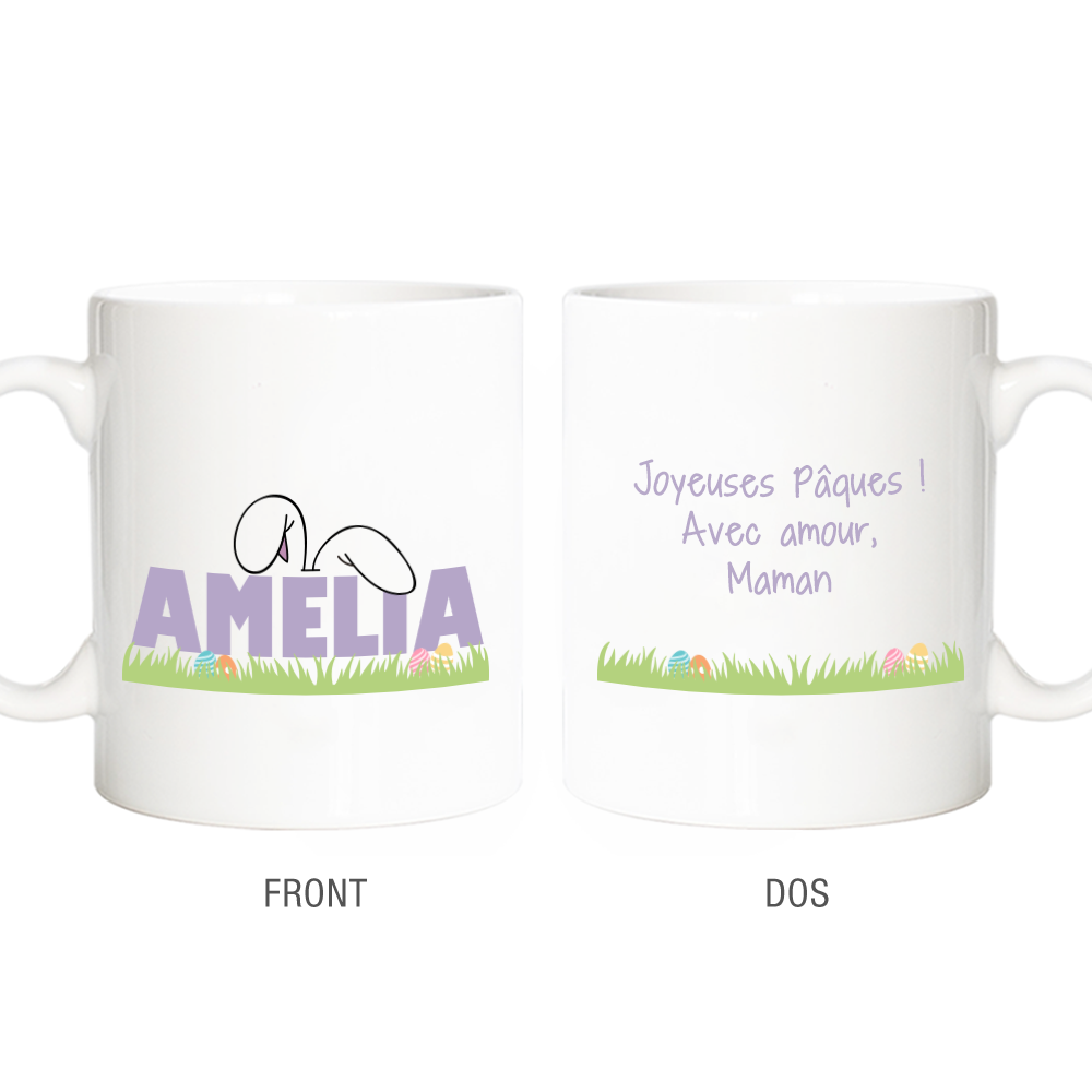 Mug en Céramique Motif Lapin de Pâques Tasse Personnalisée avec Nom et Texte Cadeau Anniversaire Pâques pour Enfants