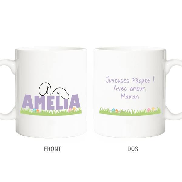 Mug en Céramique Motif Lapin de Pâques Tasse Personnalisée avec Nom et Texte Cadeau Anniversaire Pâques pour Enfants