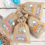 Gepersonaliseerde schattige konijn eieren Pasen Burlap Drawstring Treat Bag met naam Gelukkig Pasen Gift voor jongens meisjes