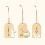 Personalized Hollow Bunny Egg Wooden Easter Basket Tag with Engraved Name and Beads Rustic Spring Home Decoration Holiday Gift for Kids