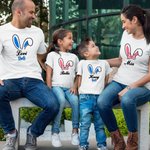 Personalized Cute Rabbit Bunny Ears Cotton T-shirt Family Costume with Name Easter Gift for Parent Kid
