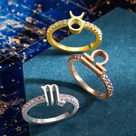 Personalized Birthstone Zodiac Sign Constellation Sterling Silver Ring Birthday Gift for Woman