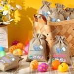 Gepersonaliseerde schattige konijn eieren Pasen Burlap Drawstring Treat Bag met naam Gelukkig Pasen Gift voor jongens meisjes