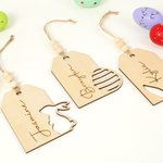 Personalized Hollow Bunny Egg Wooden Easter Basket Tag with Engraved Name and Beads Rustic Spring Home Decoration Holiday Gift for Kids