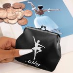 Porte-Monnaie en Cuir avec Fermoir Personnalisé avec Nom Motif Silhouette de Ballet Cadeau Anniversaire pour Femme