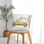 Housse d'Oreiller à Motif Camion avec Œufs de Pâques Coussin Personnalisé avec Texte Cadeau de Pâques pour Enfant et Famille