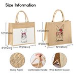 Personalized Cute Bunny with Glasses Burlap Jute Tote Bag with Name Large Capacity Easter Gift for Her