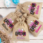Sac à Cordon Personnalisé avec Nom Motif Oeufs de Pâques Oreilles de Lapin Cadeau pour Enfant