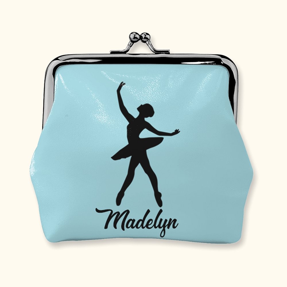 Porte-Monnaie en Cuir avec Fermoir Personnalisé avec Nom Motif Silhouette de Ballet Cadeau Anniversaire pour Femme