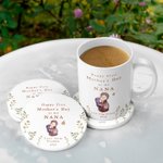 Personalised Happy First Mother's Day 11oz Ceramic Coffee Mug and Coaster Set with Animals Hug Design Mother's Day Gift for Grandma Mom