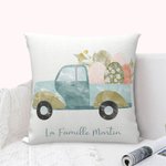Housse d'Oreiller à Motif Camion avec Œufs de Pâques Coussin Personnalisé avec Texte Cadeau de Pâques pour Enfant et Famille