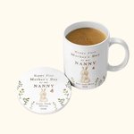 Personalised Happy First Mother's Day 11oz Ceramic Coffee Mug and Coaster Set with Animals Hug Design Mother's Day Gift for Grandma Mom