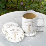 Personalised Happy First Mother's Day 11oz Ceramic Coffee Mug and Coaster Set with Animals Hug Design Mother's Day Gift for Grandma Mom