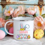 Tazza personalizzata con uova di Pasqua di coniglietto da 11 once con nome colorato Regalo di Pasqua per bambini