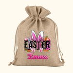 Sac à Cordon Personnalisé avec Nom Motif Oeufs de Pâques Oreilles de Lapin Cadeau pour Enfant
