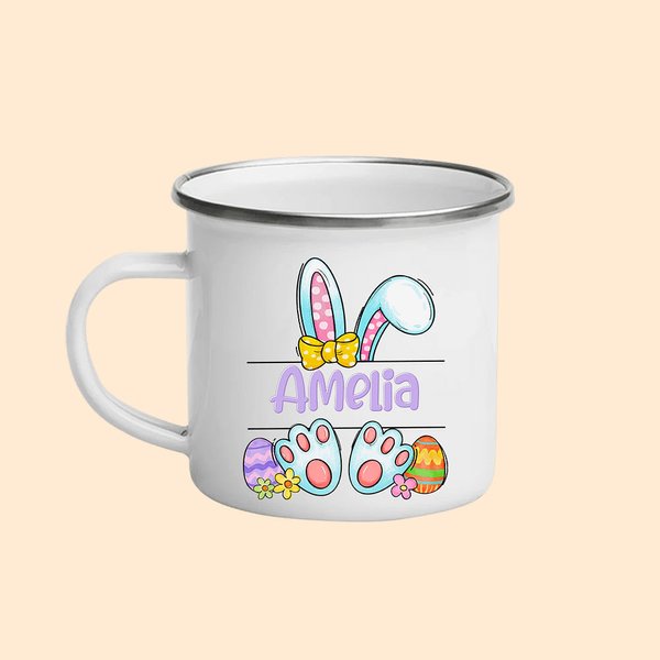 Tazza personalizzata con uova di Pasqua di coniglietto da 11 once con nome colorato Regalo di Pasqua per bambini