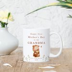 Personalised Happy First Mother's Day 11oz Ceramic Coffee Mug and Coaster Set with Animals Hug Design Mother's Day Gift for Grandma Mom