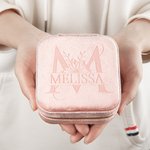 Boîte à Bijoux en Velours Accessoire de Voyage Personnalisé avec Nom et Initiale Gravés Motif Tournesol Cadeau Fête des Mères Anniversaire pour Femme