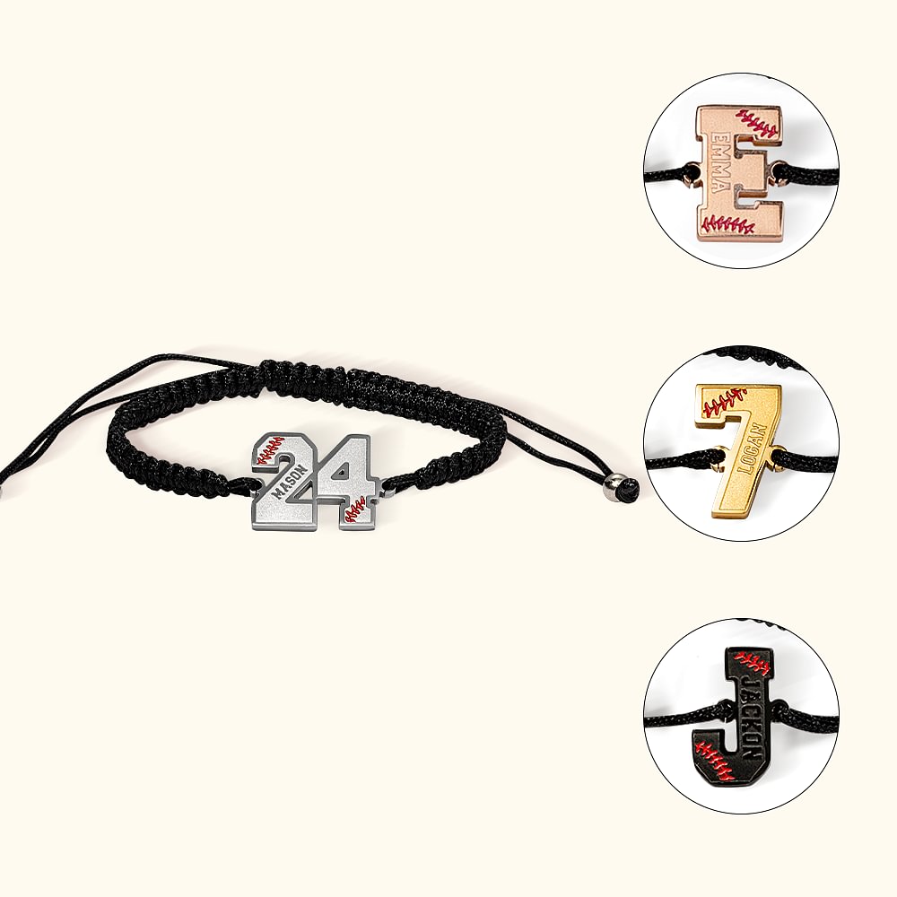 Bracelet Réglable Personnalisé avec Gravure de Prénom Initiale Numéro Bracelet en Acier Inoxydable et Corde Tressée Cadeau pour Amoureux de Sport