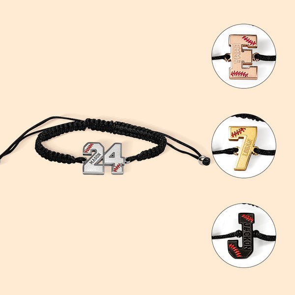 Personalized Braided Rope Baseball Adjustable Bracelet with Engraved Name Number Birthday Gift for Baseball Players Sport Lovers