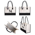 Sac à Main en Jute Personnalisé avec Initiale en Fleur Cadeau Anniversaire Mariage Voyage pour Femme