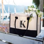 Sac à Main en Jute Personnalisé avec Initiale en Fleur Cadeau Anniversaire Mariage Voyage pour Femme