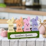 Personalized Cute Cool Smile Face Wood Bowtie Bunny Flocked Block Set Colourful Home Decoration Easter Birthday Gift for Mom Grandma