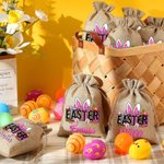 Sac à Cordon Personnalisé avec Nom Motif Oeufs de Pâques Oreilles de Lapin Cadeau pour Enfant