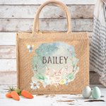 Henkilökohtainen vesiväri Bunny Juutti Kangaskassi nimi suuri kapasiteetti pääsiäinen syntymäpäivälahja lapsille