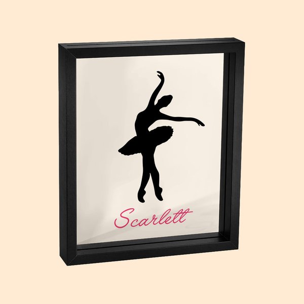 Personalisierte Ballerina Silhouette Glas Fotorahmen mit Namen Tanz Recital Geburtstag Geschenk für sie