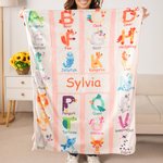 Gepersonaliseerde Zoo Alfabet Verlichting Onderwijs Fleece Zachte Deken met Naam Cadeau voor Baby Kind
