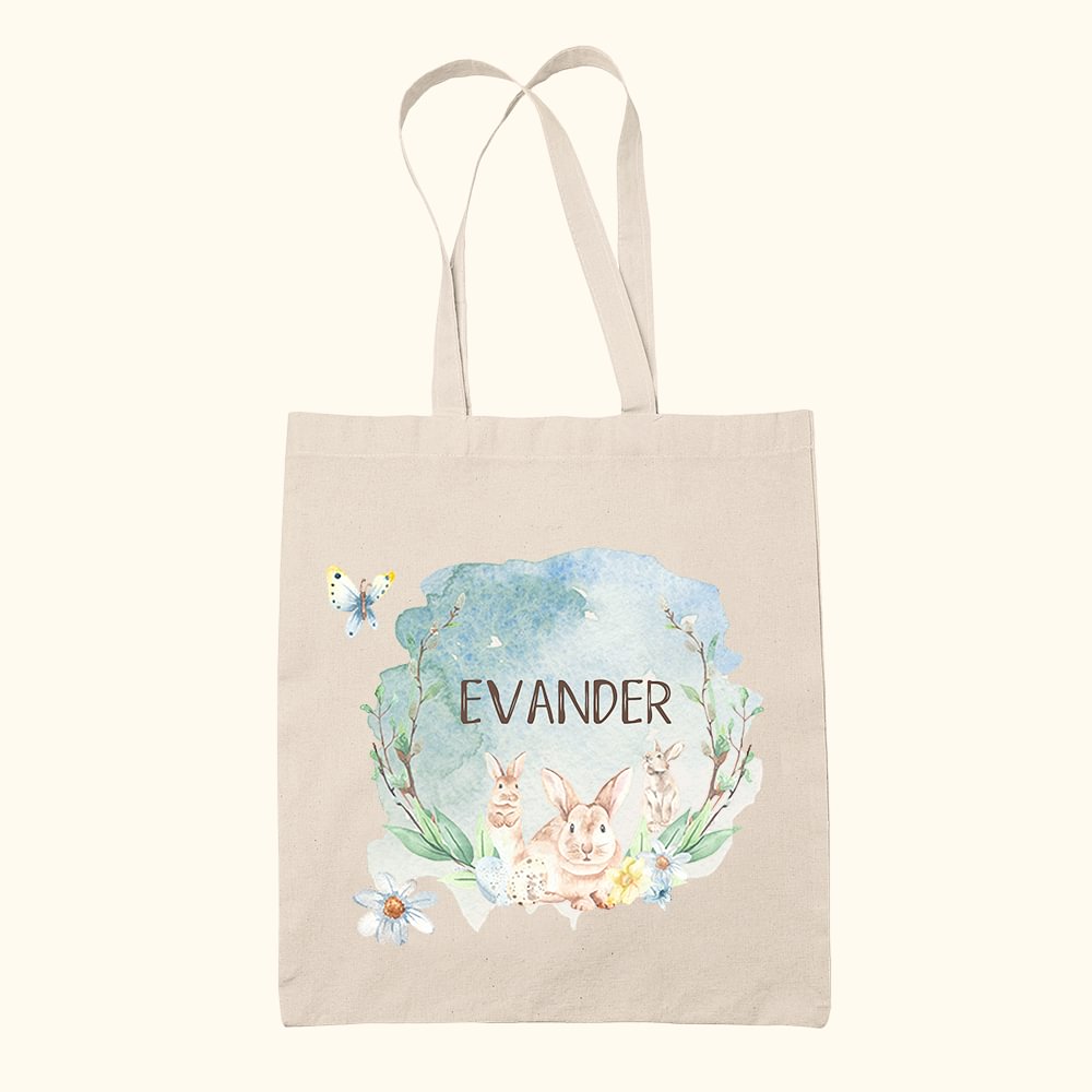 Sac à Main en Toile Personnalisé avec Nom Sac pour Chasse aux Oeufs de Pâques Cadeau Fête Anniversaire pour Enfant Famille