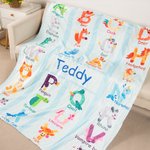 Gepersonaliseerde Zoo Alfabet Verlichting Onderwijs Fleece Zachte Deken met Naam Cadeau voor Baby Kind