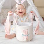 Adorabile cestino pasquale personalizzato con orecchio lungo coniglietto Organizzatore di giocattoli con nome ricamato Uova di Pasqua a caccia di rega