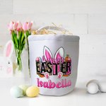 Cestino di caramelle personalizzato con il nome di un coniglietto carino con motivo a carota, regalo di Pasqua per bambino