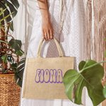 Personalized Large Capacity Jute Tote Bag with Cute Name Wedding Beach Travel Gift for Women