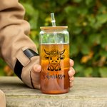 Gepersonaliseerd Hoogland Koe Helder Kan Glas met Naam en Rietje en Deksel Verjaardagscadeau voor Hoogland Koe Liefhebbers