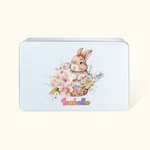 Personalisierte Hase hält Blume Lebensmittelqualität Metall Keksdose mit Namen Ostern Geschenk für Kinder