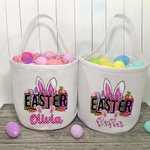 Cestino di caramelle personalizzato con il nome di un coniglietto carino con motivo a carota, regalo di Pasqua per bambino