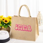 Personalized Large Capacity Jute Tote Bag with Cute Name Wedding Beach Travel Gift for Women