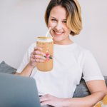 Personalized Floral Initial Frosted Can Glass with Bamboo Lid and Straw Birthday Gifts for Women