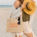 Personalized Large Capacity Jute Tote Bag with Cute Name Wedding Beach Travel Gift for Women