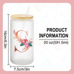 Personalized Floral Initial Frosted Can Glass with Bamboo Lid and Straw Birthday Gifts for Women