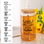Gepersonaliseerd Hoogland Koe Helder Kan Glas met Naam en Rietje en Deksel Verjaardagscadeau voor Hoogland Koe Liefhebbers
