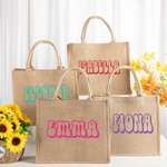 Personalized Large Capacity Jute Tote Bag with Cute Name Wedding Beach Travel Gift for Women